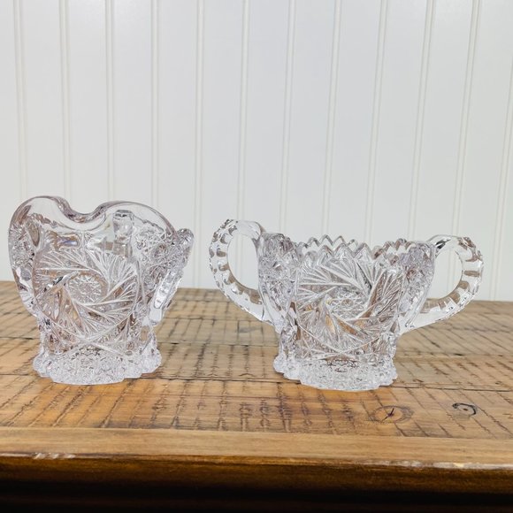 Vintage Cream and Sugar Bowls Pressed  Nucut/ Imperial Glass Set of 2 - Picture 8 of 11